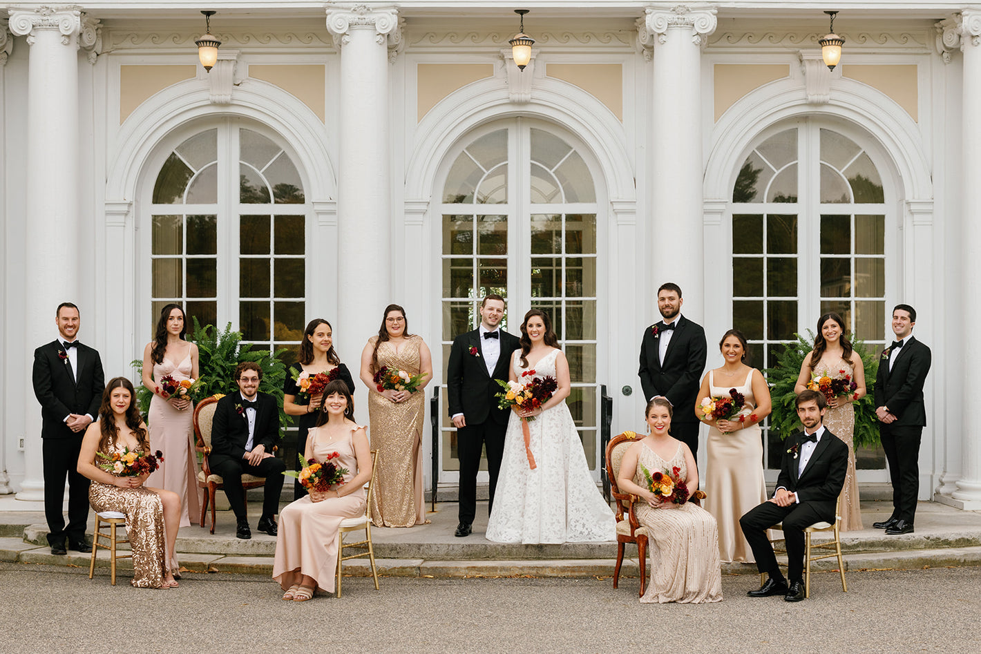 Bridal party outside Tupper Manor Mansion, Beverly, MAssachusetts