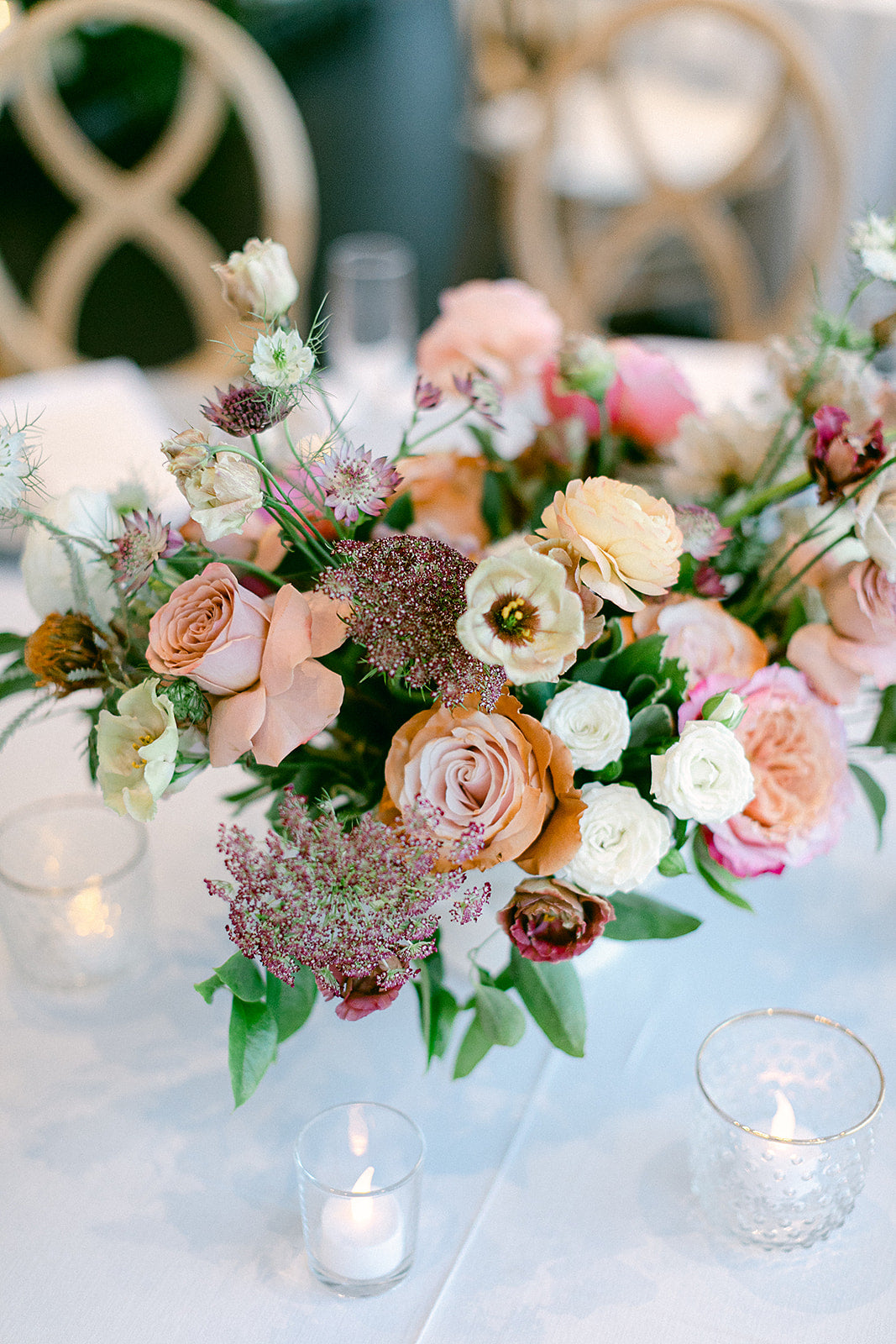 floral design of tables at Boston wedding