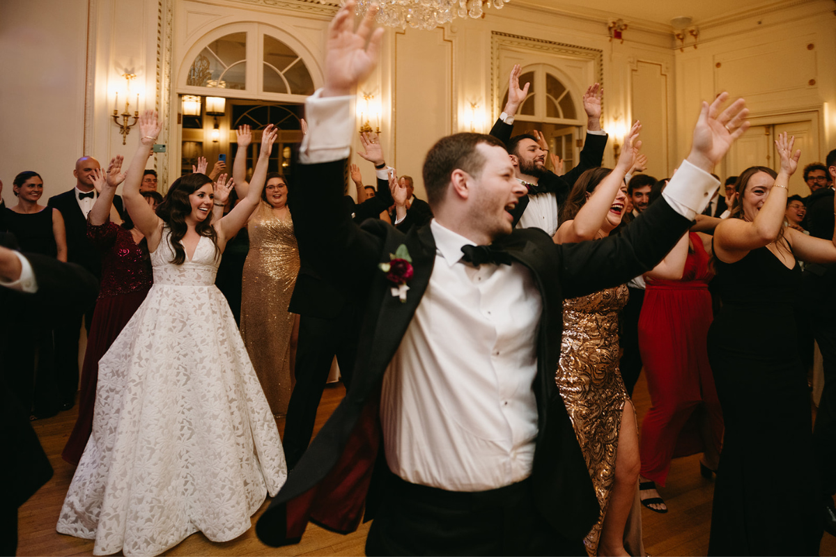 bride and groom dancing at North Shore wedding venue in grand ballroom
