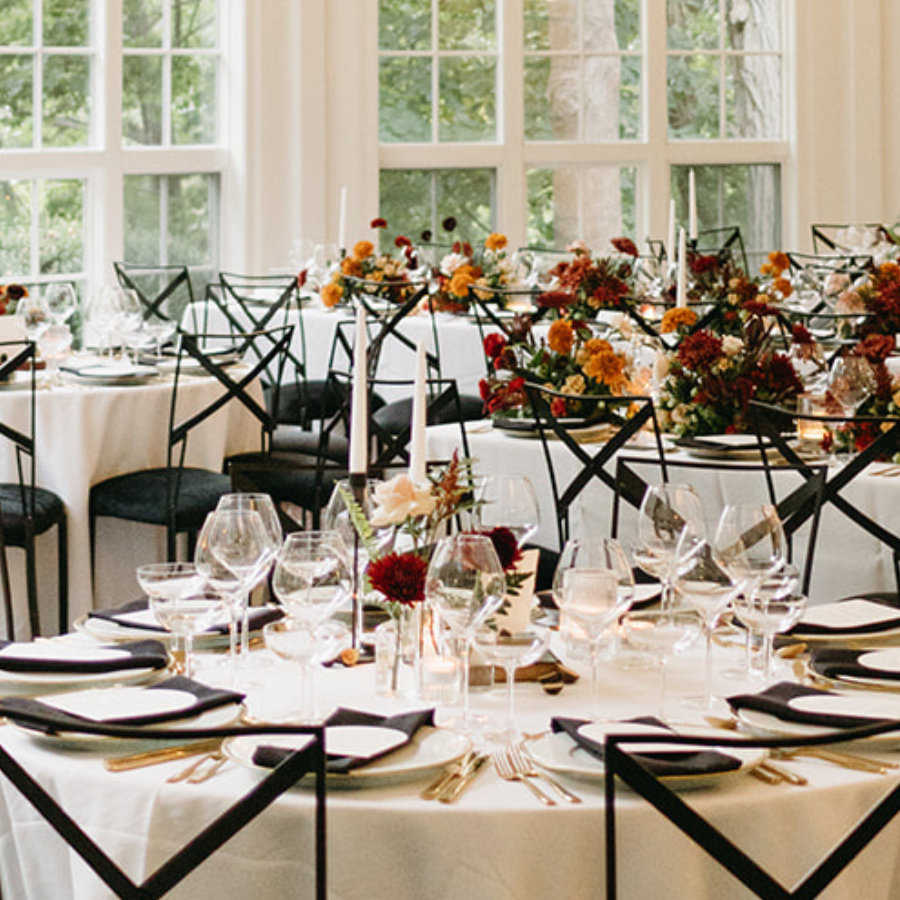 A Tupper Manor Mansion wedding in Dark and Moody Vibe with Event Rentals at Table Setting from Sparrow Lane.