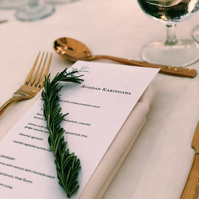 Wedding reception menu and flatware rental on North Shore MA at Willowdale Estate