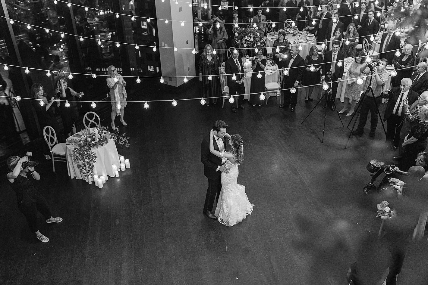 bride and groom's first dance in the Ballroom at the State Room in Boston, MA