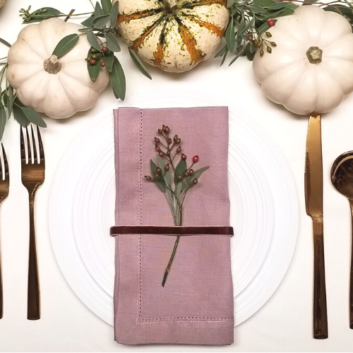 autumn tablescape with rosewood hemstitch linen napkin boston