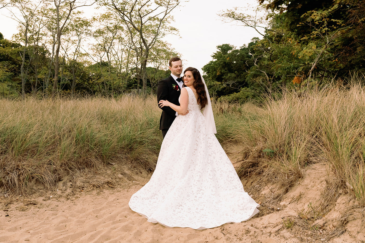 bride and groom on North Shore beach Berverly, Massachusetts