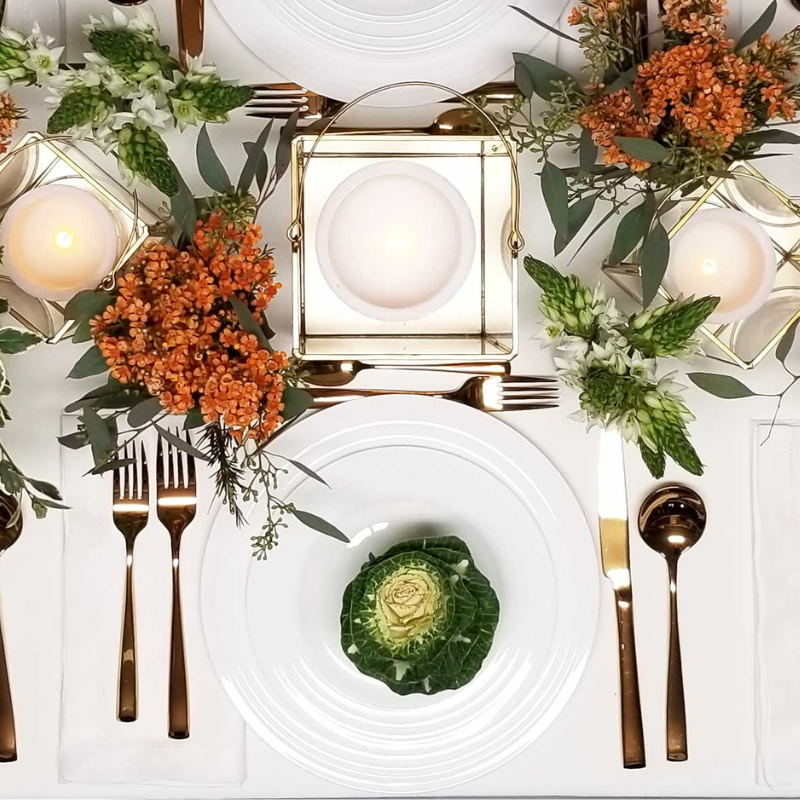 Tablescape with event rentals including dinnerware, Boston